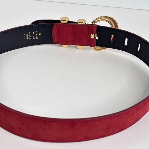 Express Red Suede Wide Retro Belt Curved Hammered Gold Buckle & Hardware Size M - Picture 4 of 13